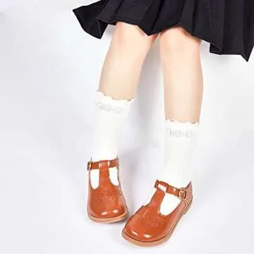 Kiderence Toddler Little Girls Mary Jane Dress Shoes School Oxford for Girls Brown Flats Size 2M