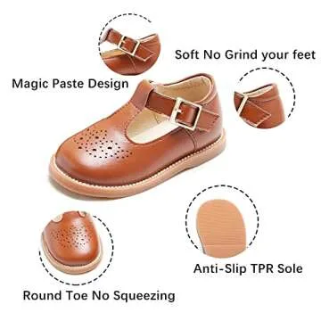 Kiderence Toddler Little Girls Mary Jane Dress Shoes School Oxford for Girls Brown Flats Size 2M