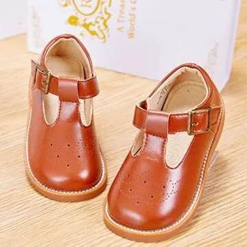 Kiderence Toddler Little Girls Mary Jane Dress Shoes School Oxford for Girls Brown Flats Size 2M