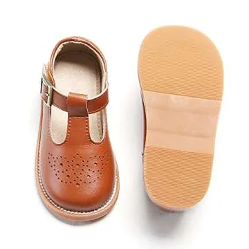 Kiderence Toddler Little Girls Mary Jane Dress Shoes School Oxford for Girls Brown Flats Size 2M