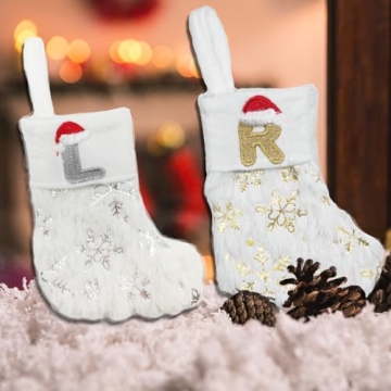ASEOJOON 6 inches Initial Monogram Christmas Stocking with Embroidered Letters Personalized Small Plush Xmas Hanging Stocking with Sequin Snowflake for Holiday Tree Fireplace Decor (C-Letter, Silver)