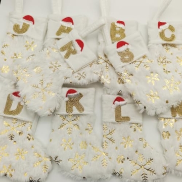 ASEOJOON 6 inches Initial Monogram Christmas Stocking with Embroidered Letters Personalized Small Plush Xmas Hanging Stocking with Sequin Snowflake for Holiday Tree Fireplace Decor (C-Letter, Silver)