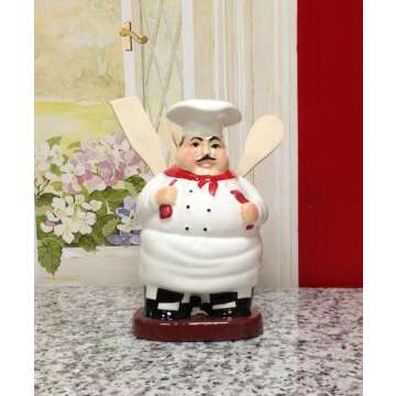 ACK Fat Chef Hand Painted Ceramic Utensil Jar, Utensil Holder, Utensil Crock, Modern Kitchen Decor, Kitchen Storage for for Spoon, Ladle, Spatula and More