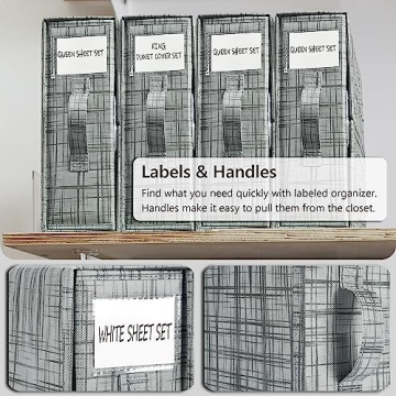 SheetCube Bed Sheet Organizers and Storage 4 Pack, Foldable Linen Closet Organizer, Bedding Folder Storage Box Container for Blanket, Duvet Cover Set, Bed Sheet Set - Pattern Grey