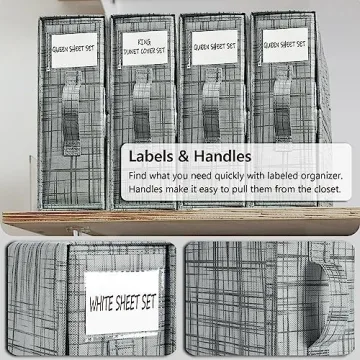 SheetCube Bed Sheet Organizers and Storage 4 Pack, Foldable Linen Closet Organizer, Bedding Folder Storage Box Container for Blanket, Duvet Cover Set, Bed Sheet Set - Pattern Grey