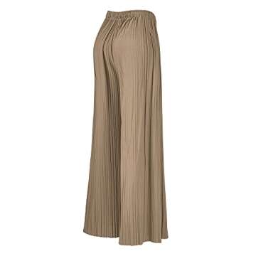LL WB1485 Womens Casual High Waisted Pleated Palazzo Pants Trousers with Drawstring Plus Khaki