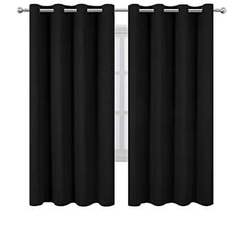 LEMOMO Black Thermal Blackout Curtains/52 x 72 Inch/Set of 2 Panels Room Darkening Curtains for Bedr...
