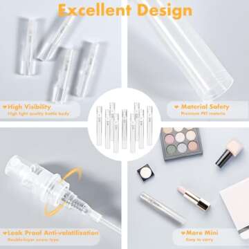 Chiallco Mini Perfume Sample Bottles, 10 Pack 5 ml Plastic Small Perfume Spray Bottle, Fine Mist, Portable Perfume Travel Refillable Bottle, 2025 Upgraded atomizer sprayer for perfume, Clear
