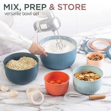 COOK WITH COLOR Prep Bowls with Lids- Wide and Deep Nesting Plastic Small Mixing Bowl Set with Lids,...