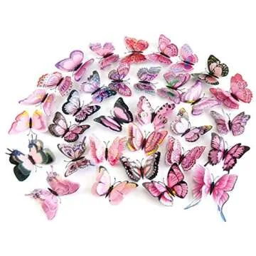 DaGou Mixed 12PCS 3D Pink Butterfly Wall Stickers for Home Decor Art Decorations