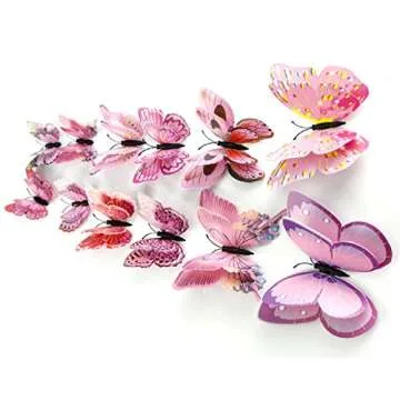DaGou 12PCS 3D Pink Butterfly Wall Stickers Home Decor