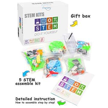 Poraxy 5 Set STEM Science Kits for Kids Ages 8-12, Robotics Model Car, Toys for Ages 8-13, Building Engineering Experiment Projects, Birthday Gifts for Boys Girls 6 7 8 9 10 11 12 13 Year Old