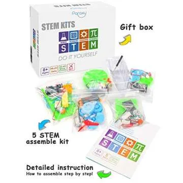 Poraxy 5 Set STEM Science Kits for Kids Ages 8-12, Robotics Model Car, Toys for Ages 8-13, Building Engineering Experiment Projects, Birthday Gifts for Boys Girls 6 7 8 9 10 11 12 13 Year Old