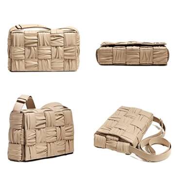 ELDA Woven Crossbody Bag for Women Cassette Bag Cloud Purse Fashion Ruched Bags Handmade Padded Handbag