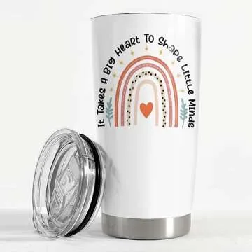 SANDJEST Teacher Tumbler - It Takes Big Heart to Shape Little Minds Travel Coffee Mug Appreciation Gift for Teachers - 20oz Insulated Stainless Steel Tumblers Birthday, Christmas, Back To School Gifts