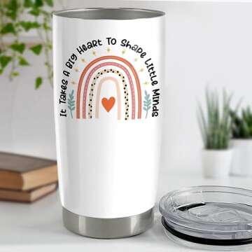 SANDJEST Teacher Tumbler - It Takes Big Heart to Shape Little Minds Travel Coffee Mug Appreciation Gift for Teachers - 20oz Insulated Stainless Steel Tumblers Birthday, Christmas, Back To School Gifts