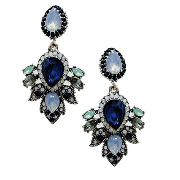 Large Art Deco Antique Vintage Style Navy Baby Blue Sapphire Opal Rhinestone Bridal Bridesmaid Weddi...