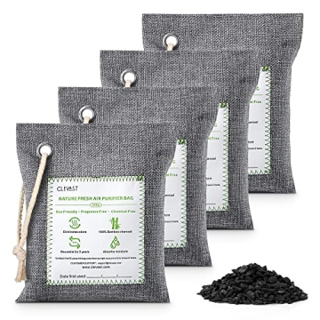 CLEVAST 4 Pack Bamboo Charcoal Air Purifying Bags - Natural Odor Absorbers and Deodorizers