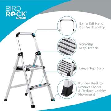 BirdRock 2-Step Lightweight Aluminum Ladder for Home Use