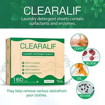 CLEARALIF Laundry Detergent Sheets - Eco-Friendly & Hypoallergenic, Unscented