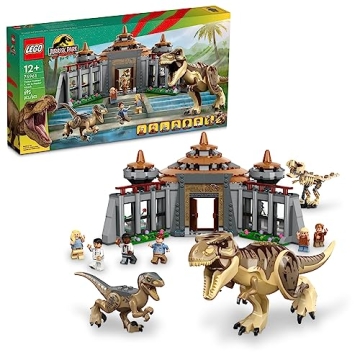 LEGO Jurassic Park Visitor Center: T. rex & Raptor Attack 76961 Buildable Dinosaur Toy; Gift for Tee...