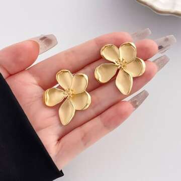 Trendy Gold Flower Stud Earrings for Women Jewelry
