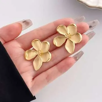 Trendy Gold Flower Stud Earrings for Women Jewelry