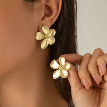 Trendy Gold Flower Stud Earrings for Women Jewelry