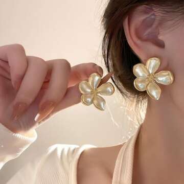 Trendy Gold Flower Stud Earrings for Women Jewelry
