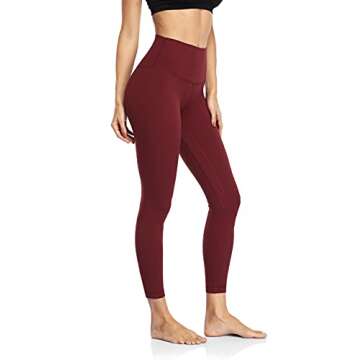 HeyNuts Hawthorn Athletic Women's High Waisted Yoga Leggings, Buttery Soft Workout Pants Compression 7/8 Leggings with Inner Pockets Garnet Red_25'' M(8/10)
