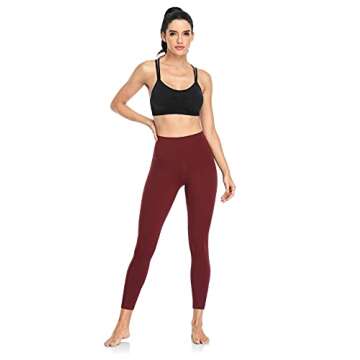 HeyNuts Hawthorn Athletic Women's High Waisted Yoga Leggings, Buttery Soft Workout Pants Compression 7/8 Leggings with Inner Pockets Garnet Red_25'' M(8/10)