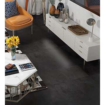 Livelynine 32-Pack Removable Floor Tiles Peel and Stick Flooring Charcoal Grey Vinyl Flooring Waterp...