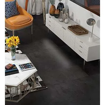 Livelynine 32-Pack Removable Floor Tiles Peel and Stick Flooring Charcoal Grey Vinyl Flooring Waterp...