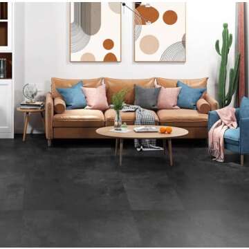 Livelynine 32-Pack Removable Floor Tiles Peel and Stick Flooring Charcoal Grey Vinyl Flooring Waterproof Bathroom Floor Tile Stickers Stick on Laminate Flooring Sticky Linoleum Flooring 12X12 Inch