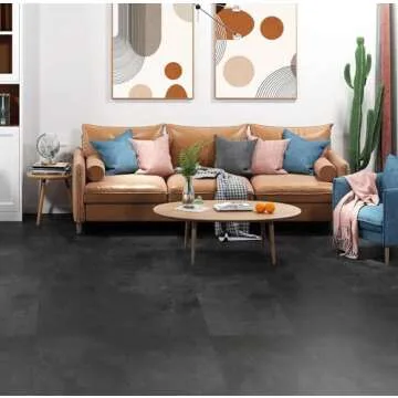 Livelynine 32-Pack Removable Floor Tiles Peel and Stick Flooring Charcoal Grey Vinyl Flooring Waterproof Bathroom Floor Tile Stickers Stick on Laminate Flooring Sticky Linoleum Flooring 12X12 Inch