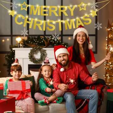 Merry Christmas Banner- Merry Christmas Banner Indoor, of Indoor Fireplaces, Room Walls and Patio Decorations, Sparkling Gold Color,Christmas Decoration Clearance