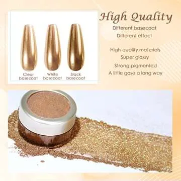 Laza Chrome Nail Powder Mirror Effect Metallic Dust Holographic Glitter Glazed Manicure Decoration Reflective Pigment for DIY Gel Polish Nail Art, Resin Craft, Gifts - Gold