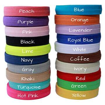 BASOKAN Solid Color Sewing Fold Over Elastic Stretch FOE and Foldover FOE Trim Elastic Ribbon by the yard for Hair Ties Headbands (5/8 inch, 1.5 cm, 20 Yards, Mix 20 Colors)