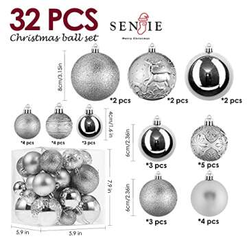Christmas Ornaments for Xmas Trees,Silver Shatterproof Christmas Ball Ornaments