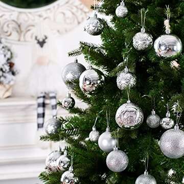 Christmas Ornaments for Xmas Trees,Silver Shatterproof Christmas Ball Ornaments