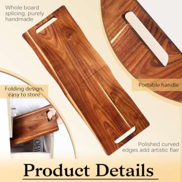 Acacia Large Charcuterie Board, Wood Charcuterie Boards with Handles Foldable Travel 33 x 12 Inch Cheese Board Charcuterie Serving Board with Food Meat Party Appetizers (Large, Rectangular)