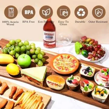 Acacia Large Charcuterie Board, Wood Charcuterie Boards with Handles Foldable Travel 33 x 12 Inch Cheese Board Charcuterie Serving Board with Food Meat Party Appetizers (Large, Rectangular)