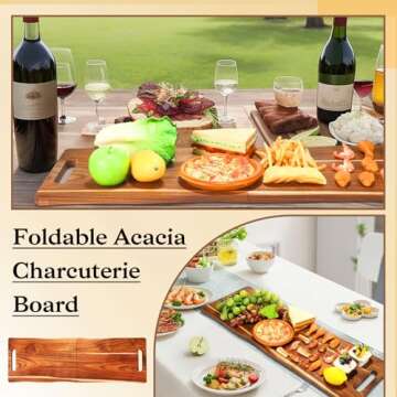 Acacia Large Charcuterie Board, Wood Charcuterie Boards with Handles Foldable Travel 33 x 12 Inch Cheese Board Charcuterie Serving Board with Food Meat Party Appetizers (Large, Rectangular)