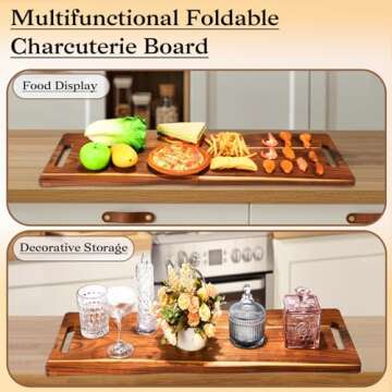 Acacia Large Charcuterie Board, Wood Charcuterie Boards with Handles Foldable Travel 33 x 12 Inch Cheese Board Charcuterie Serving Board with Food Meat Party Appetizers (Large, Rectangular)