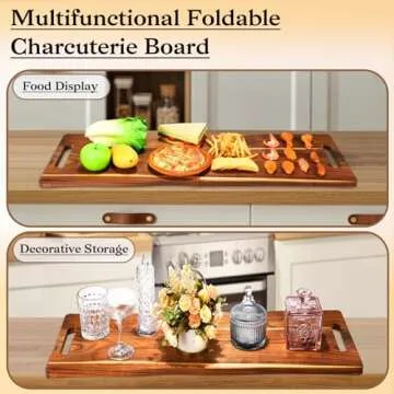 Acacia Large Charcuterie Board, Wood Charcuterie Boards with Handles Foldable Travel 33 x 12 Inch Cheese Board Charcuterie Serving Board with Food Meat Party Appetizers (Large, Rectangular)