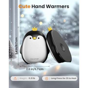 Gaiatop Magnetic Hand Warmers Rechargeable 2 Pack, 3 Settings Pocket-Sized Cute Penguin, Fast Hot Ha...