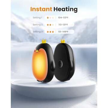 Gaiatop Magnetic Hand Warmers Rechargeable 2 Pack, 3 Settings Pocket-Sized Cute Penguin, Fast Hot Hands Reusable Portable Electric Heater for Camping Hunting Golf, Gifts for Women Men Black