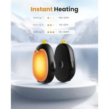 Gaiatop Magnetic Hand Warmers Rechargeable 2 Pack, 3 Settings Pocket-Sized Cute Penguin, Fast Hot Hands Reusable Portable Electric Heater for Camping Hunting Golf, Gifts for Women Men Black