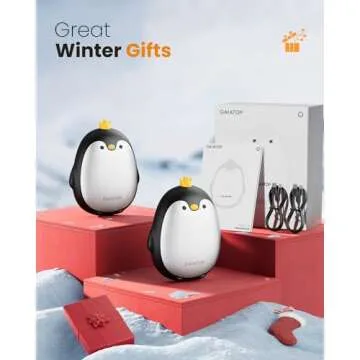 Gaiatop Magnetic Hand Warmers Rechargeable 2 Pack, 3 Settings Pocket-Sized Cute Penguin, Fast Hot Hands Reusable Portable Electric Heater for Camping Hunting Golf, Gifts for Women Men Black