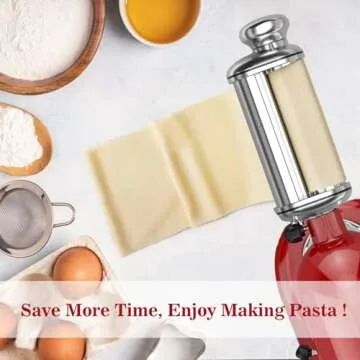 Pasta Maker Attachments for Kitchenaid Stand Mixers, 3-Pieces Pasta Accessories Included Stainless Steel Dough Sheet Roller, Fettuccine Cutter, Spaghetti Cutter and Cleaning Brush